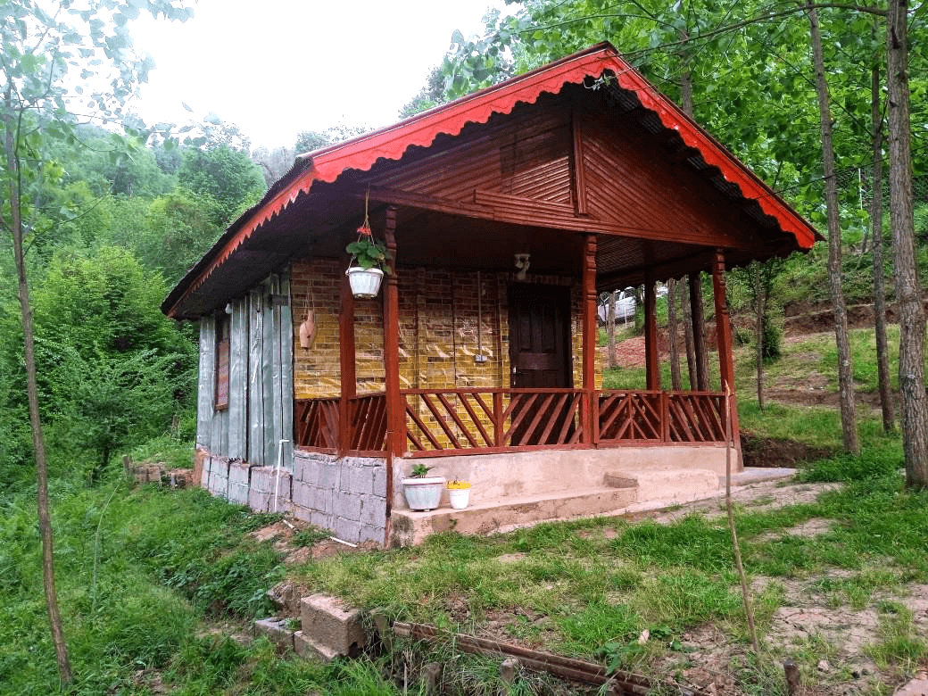 اجاره کلبه چوبی جنگلی در روستا دران شاندرمن - ماسال  نما کلبه چوبی