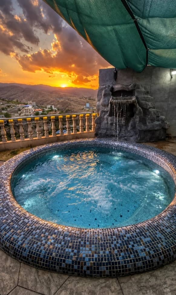 ویلا با جکوزی و استخر  آبگرم در شاندیز - ابرده علیا تراس و جکوزی