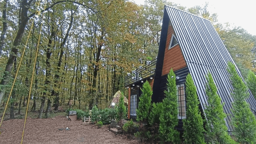 اجاره کلبه سوئیسی جنگلی در روستای سوخته کوه - سانیا  نما کلبه سوئیسی 