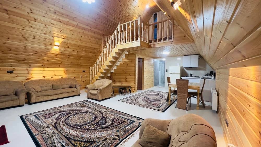 کلبه سوئیسی دوبلکس در روستا دولبین تالش نما کلبه